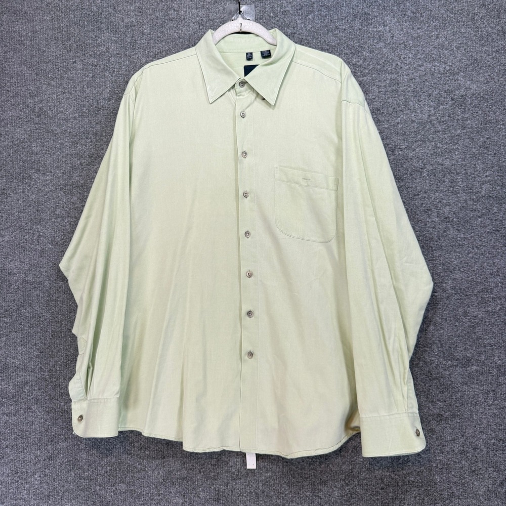 Haupt Button Down Shirt Mens XL Light Green Twill Long Sleeve Dress Shirt Pocket
